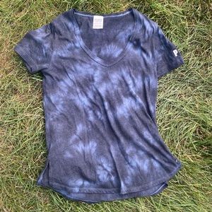 Victoria's Secret PINK Brand Blue Tye Dye V Neck Short Sleeve